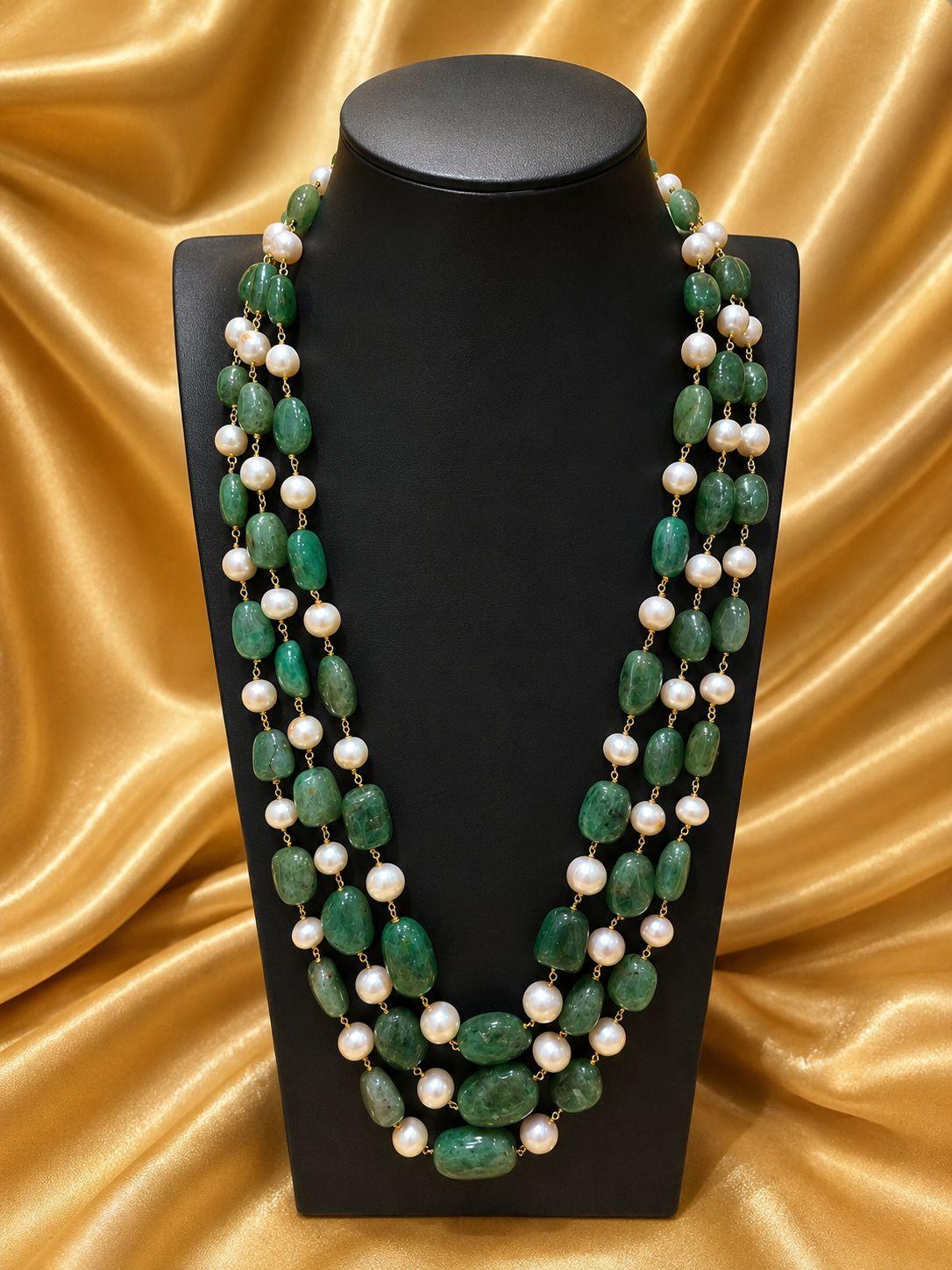 AQ-AR-007 — Satlada with moissanite patchi work, silver base, gold polish, antique-shade freshwater pearls