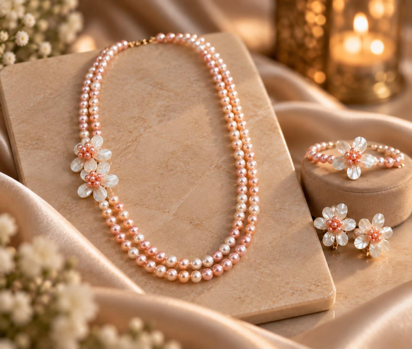 Freshwater pearl distinguised by radiant lustre and exquisite natural shades.