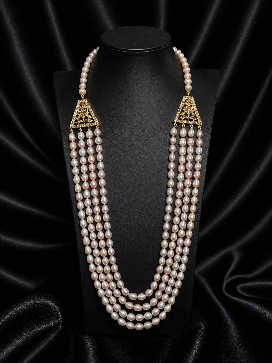AQ-CFP-010 — Multicolour oval pearls in white, pink and lavender, silver chain