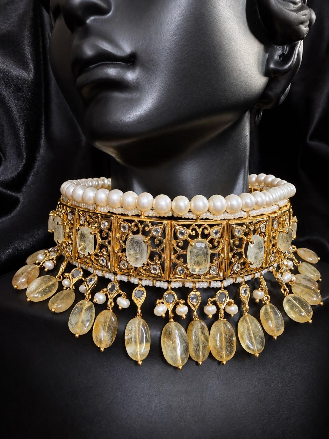 AQ-JDSP-001 — Jadavi kundan work with richly hued stone drops