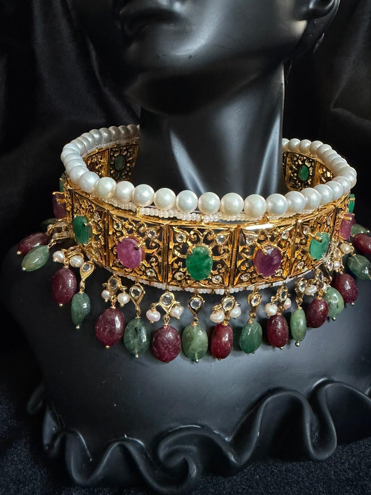 AQ-JDRE-002 — Jadavi kundan work with sapphire drops