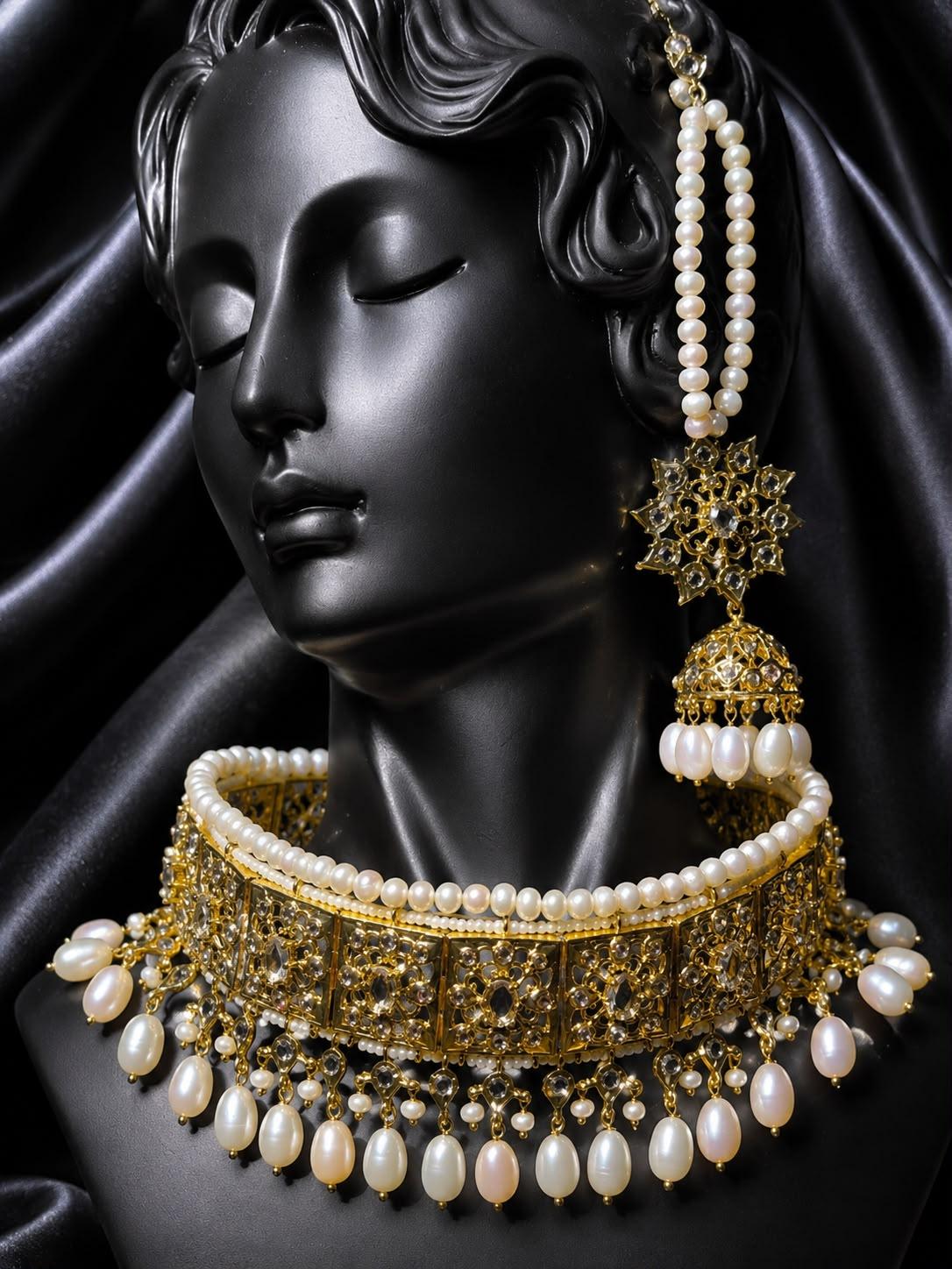 AQ-JDFP-005 — Jadavi kundan work with freshwater pearl drops