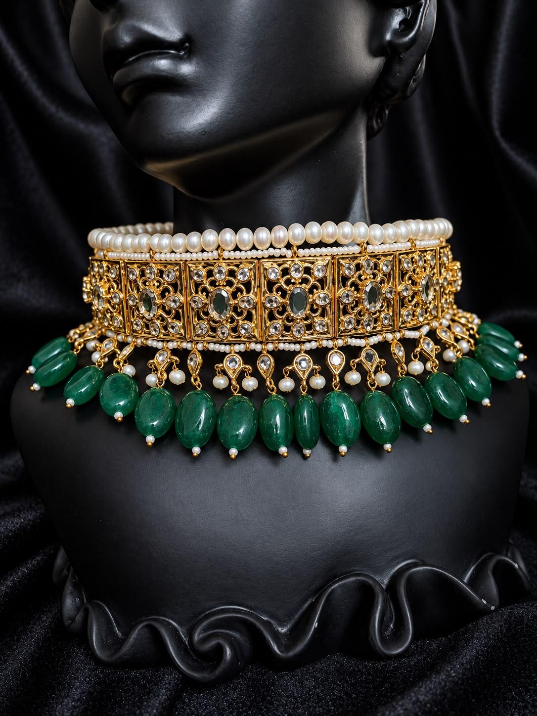 AQ-JDEM-010 — Jadavi kundan work — pearl and gemstone setting