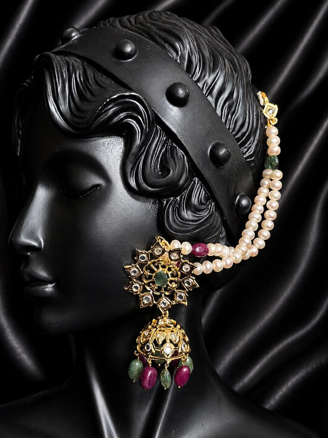 AQ-JDRE-002 — Jadavi kundan work — pearl and gemstone setting