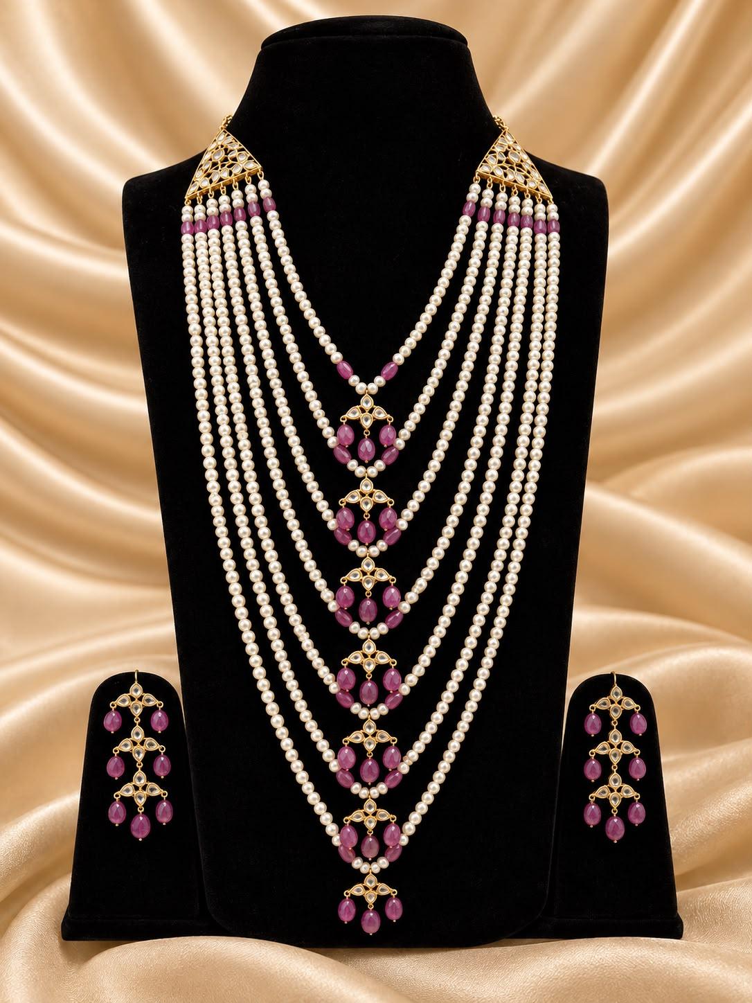 AQ-STRB-004 — Satlada with matching earrings, silver base, premium Zambian emerald