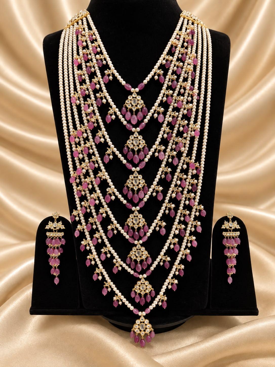 AQ-STRB-002 — Zambian emerald with graduated antique-colour freshwater pearls, silver back chain