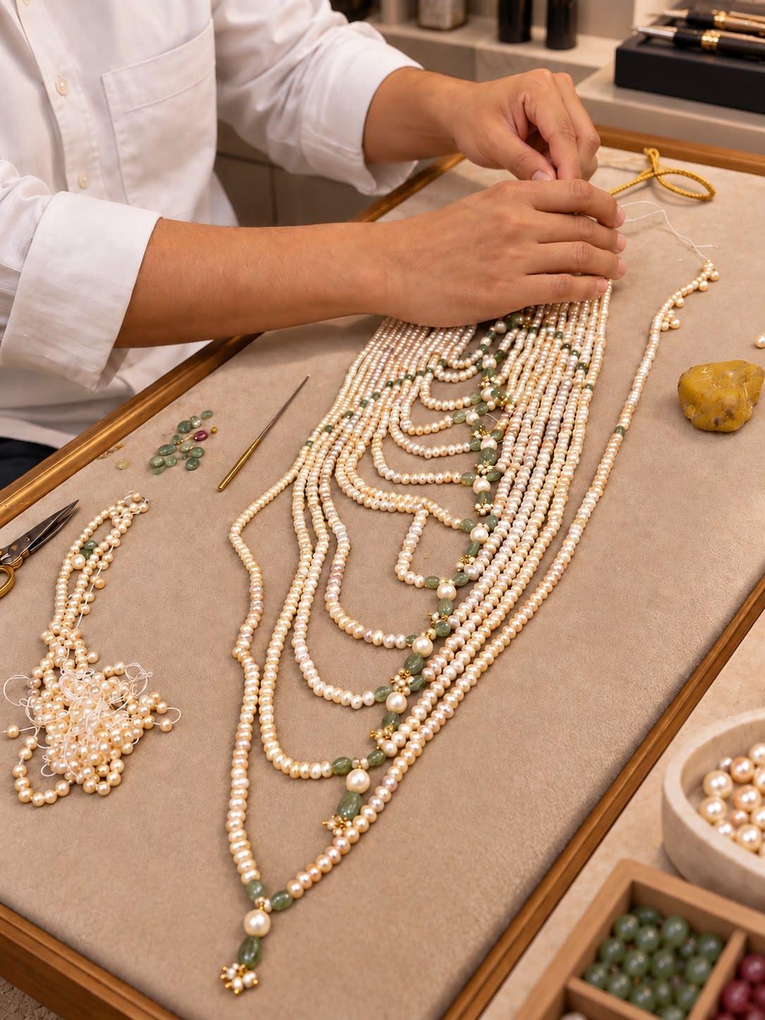 Handcrafted Anaqa jewellery — each piece built strand by strand, stone by stone
