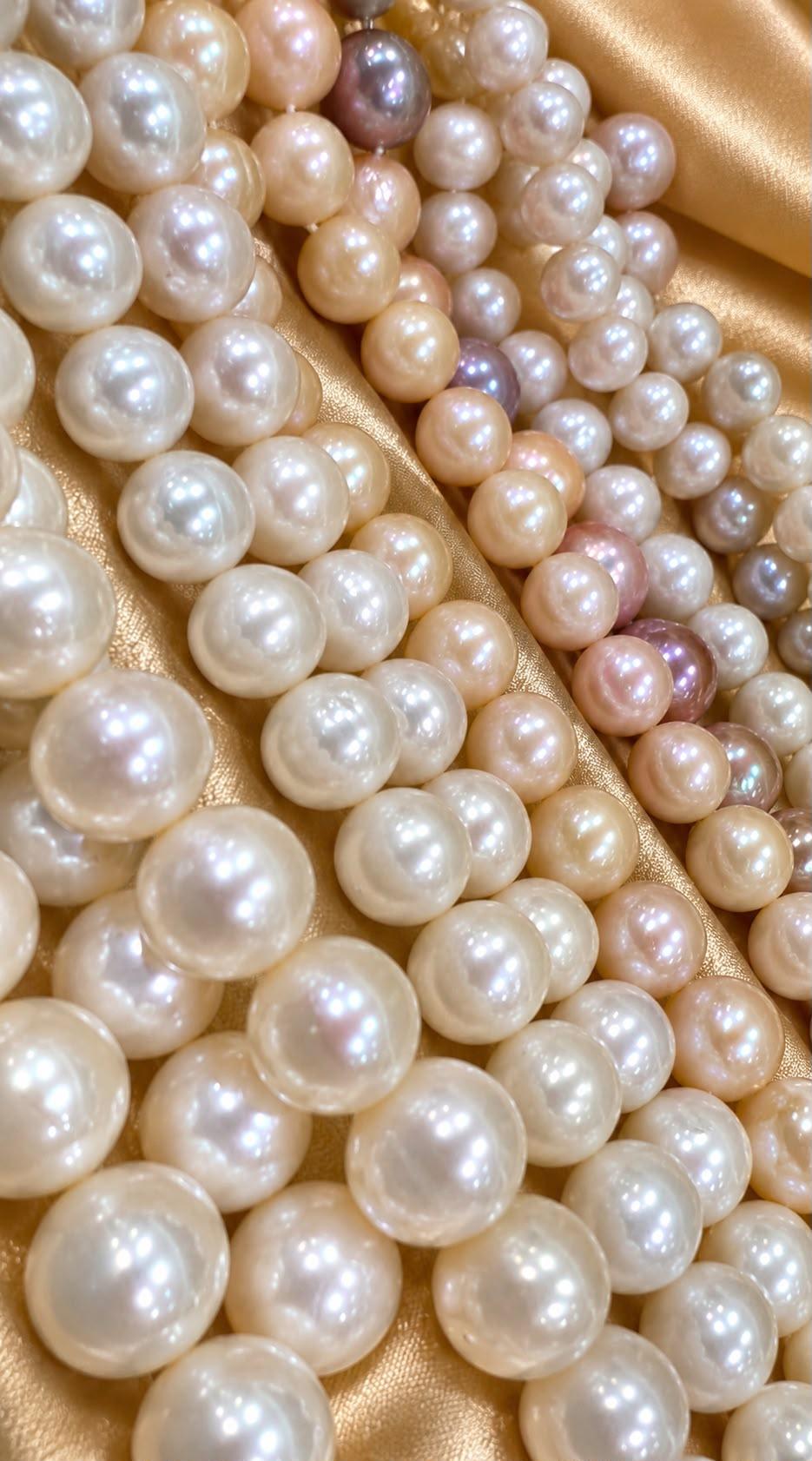 A pearl strand resting — the material at rest, as it appears between wearings